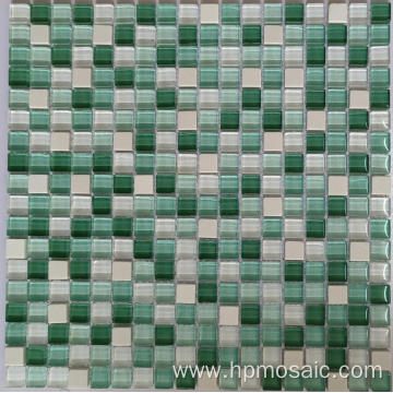 15X15MM glass mix green marble mosaic tile